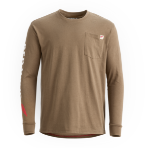 Long Sleeve Pocket T-Shirt with Sleeve Print Brown